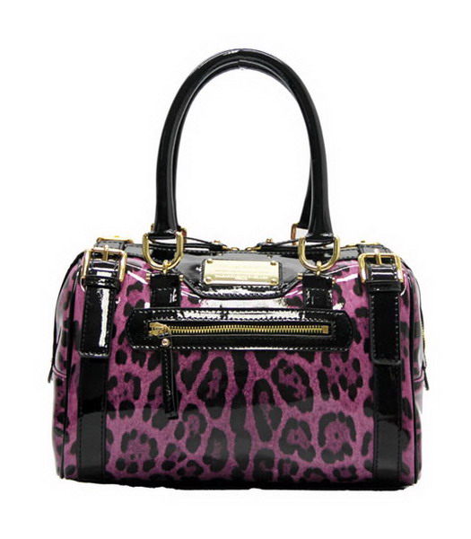 D & G della stampa del leopardo della pelle verniciata Top Handle Bag Viola